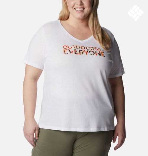 Women's Columbia Bluebird Day Relaxed V-Neck T Shirts White | Plus Size CA-X63AL